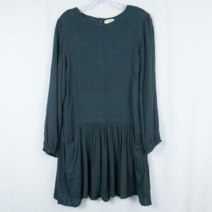 World Market Embroidered Tunic Dress Womens S/M Green‎ Pockets Boho Lagenlook